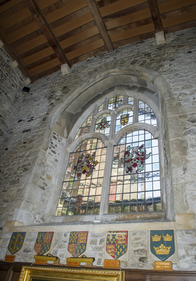East window and crests